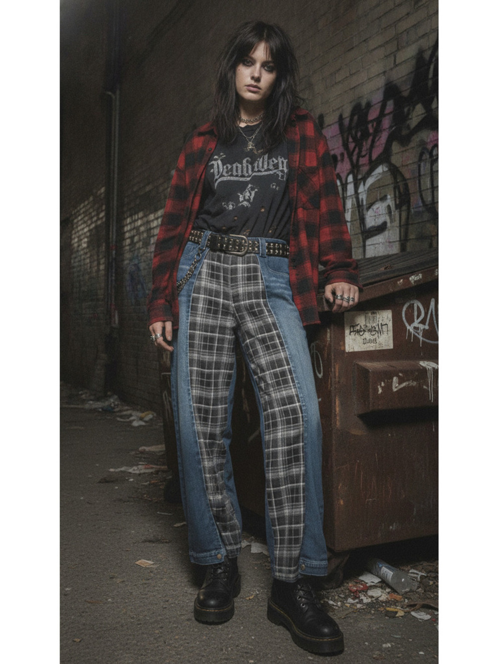 Jolie & Jane Women's XL Two-Tone Denim and Plaid Pants